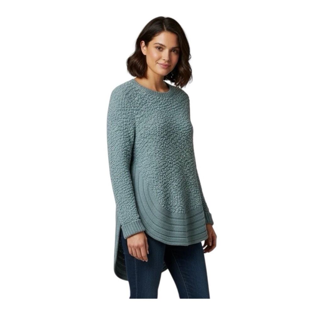 Miracle High Low Sweater Women’s M/L Teal Blue Popcorn Knit Cotton Blend
